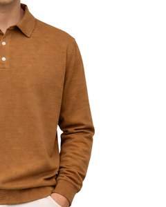 เสื้อโปโลแขนยาวสีน้ำตาลอูฐสำหรับผู้ชาย ผ้าคอตตอนผสมเนื้อนุ่ม สวมใส่สบาย คอปกคลาสสิก เหมาะสำหรับฤดูหนาว ผลิตโดยผู้ผลิตเสื้อผ้า - Product Image 3