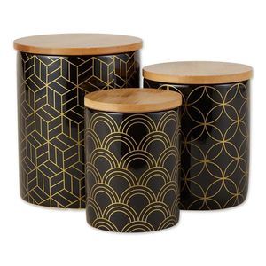 Nordic Matte Black Metal Bread Box with Wooden Lid 5 Pcs Kitchen Storage Canister Set for Tea <b>Coffee</b> Sugar Biscuits - Product Image 2