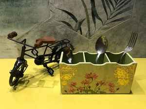 Metal Cutlery Holder Stand Spoon Fork Tissue Organizer Multi Compartment Kitchen Table Storage Rack Decorative <b>Cycle</b> Design - Product Image 4