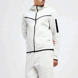Plus Size Design 69% Cotton 31% <b>Polyester</b> White Unisex Tech Fleece Breathable Streetwear Full Zip Hoodie <b>Joggers</b> Sweatpants - Product Image 1