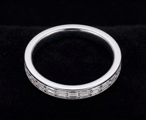 925 Sterling <b>Silver</b> <b>Eternity</b> Band <b>Ring</b> With Baguette Cut Diamonds Channel Setting Classic Style Unisex Wedding Jewelry - Product Image 1