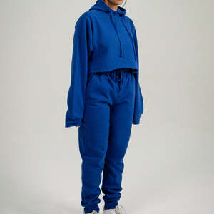 Ensemble deux pièces pour femme : sweat à capuche court et pantalon de jogging en molleton bleu roi, coupe décontractée, idéal pour l'hiver - Product Image 2