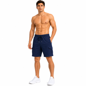 Shorts coupe-vent pour homme en tissu Oxford bleu marine uni, taille mi-haute, braguette zippée, style décontracté Bermuda avec poches, respirant, haute qualité - Product Image 1