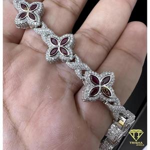 Trisha Jewels TB0043 Luxury 925 Sterling Silver Flower Link Tennis <b>Bracelet</b> Women <b>Red</b> Stone Petals VVS Lab Grown Accents IGI - Product Image 4