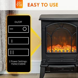 Caminetto Elettrico Indipendente da 750W/1500W con Effetto Fiamma Realistico e Protezione dal Surriscaldamento, Mantello Nero - Product Image 5