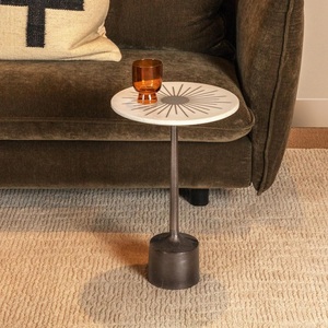 Designer Cast Aluminum Bar <b>Table</b> Marble Top Sunburst Inlay Sleek Pedestal Base Heavy Duty Stability Compact Luxury Accent Piece - Product Image 5