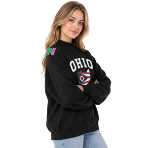 Sweat-shirt à col montant marron pour femme OHIO, 100% coton, streetwear, éco-responsable, surdimensionné, avec lettrage personnalisé appliqué - Product Image 4