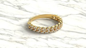 Bague de luxe en or 18 carats, style maille cubaine, entièrement pavée de diamants ronds, bague de mariage glacée, demi-éternité, bague statement pour femme - Product Image 3