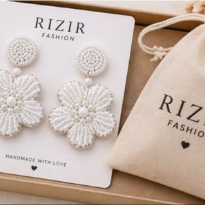 Rizir Fashion Handmade Imitation Pearl <b>Plastic</b> Bohemian 14K Gold Plated White <b>Beaded</b> Flower Dangle Earrings Women Bridal Party - Product Image 4