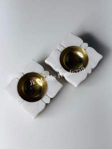 Handmade White Indian Marble Brass Diya Custom Designed Religious Resin Candle Holder for Home Office Incense <b>Diffuser</b> - Product Image 5