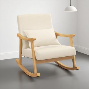 Fauteuil à bascule rembourré pour salon avec coussin et structure en bois d'hévéa - Product Image 2