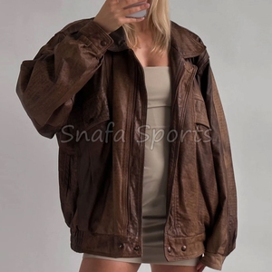 Women Oversize Wholesale genuine Leather Oversize Jacket Customized Factory Price New Design leather Jackets For sale - Product Image 5