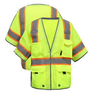 <b>Worker</b> Safety Clothing Zipper Up Vest <b>Jackets</b> High Visibility Polyester Construction Multi Pocket Security Vest <b>Jackets</b> - Product Image 1