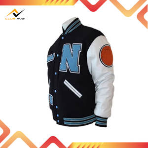 Blouson universitaire streetwear oversize pour homme avec manches en cuir PU, épaules tombantes, design urbain robuste - Product Image 6