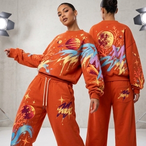 Ensemble de survêtement pour femme avec sweat-shirt imprimé cosmique orange et pantalon large, style streetwear galaxie, décontracté, deux pièces, mode ONEAPEX Apparels - Product Image 4