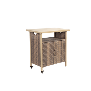 Carrello Bar da Esterno in Vimini con Ruote, Tavolo Bar Mobile in Rattan con Piano in Vetro per Servizio Vini su Patio e Veranda - Product Image 3