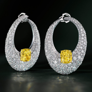 Luxury Women 18K Solid Gold Hoop Earrings With <b>Cushion</b> Cut Yellow Diamond Wedding Jewelry - Product Image 1