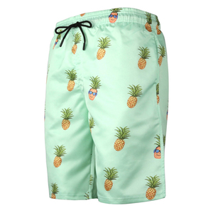 New Design Custom Men's <b>Pineapple</b> Print Swim Shorts Quick Dry Drawstring Casual Board Shorts <b>Light</b> Green Cartoon Pattern OEM - Product Image 1