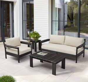 Conjunto de Sofá de Madera de Teca Moderno para Exteriores con Mesa de Centro a Juego, Diseño Tropical, Impermeable, Ecológico, para Sala de Estar, Jardín o Terraza - Product Image 1