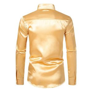 Camisa informal de seda satinada para hombre, camisa ajustada de manga larga con botones y cuello de solapa, camisa de vestir, tops de moda para fiesta para hombre - Product Image 5