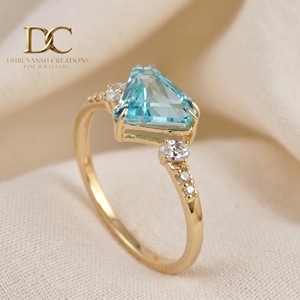 Anillo de Diamante de Laboratorio con Corte Redondo Ovalado, Certificado IGI, en Oro Sólido de 14 Quilates, con Yag Paraiba Azul, Joyería de Lujo para Mujer, para Bodas y Fiestas - Product Image 2