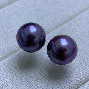 10-11mm <b>Purple</b> Freshwater Pearl <b>Earrings</b> Edison Mirror Light Perfectly Round & Basically Flawless Zhuji Naturalpearl - Product Image 4