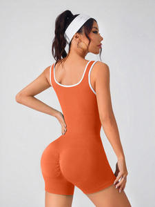 ชุดออกกำลังกาย OEM 2026 แบบมีฟองน้ำเสริมทรง ชุดโยคะแอร์ ชุดจั๊มสูทกีฬา ขอบสีขาว ชุดบอดี้สูทฟิตเนส กางเกงออกกำลังกายขาสั้น - Product Image 5