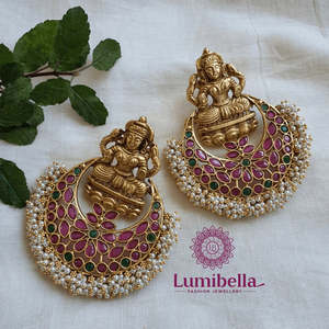 Ethnic <b>Pearl</b> <b>and</b> <b>Diamond</b> Chandelier <b>Earrings</b> for Wedding - Product Image 1