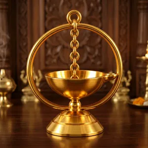 Handcrafted Brass Hanging Diya Traditional Indian <b>Oil</b> <b>Lamp</b> Decorative Pooja Prayer <b>Lamp</b> Temple Home Decor - Product Image 4