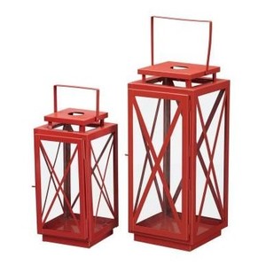 Home Decorative Metal & Glass <b>lanterns</b> <b>Set</b> Of 2 Red Color Finished candle Stand <b>Lantern</b> for Wedding & Hotels - Product Image 4