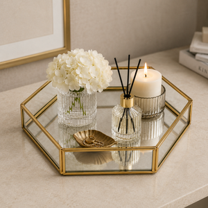 Modern Geometric Stainless Steel Self-adhesive Waterproof Storage Tray with Gold Frame for Living Room Decor - Product Image 2