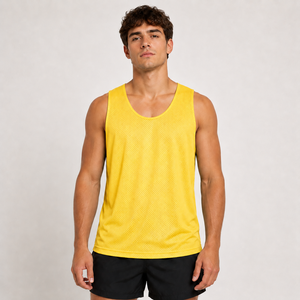 Camiseta sin mangas de malla para hombre al por mayor, cuello redondo, transpirable, chaleco deportivo de verano, ajuste regular, color liso, ropa de poliéster - Product Image 1