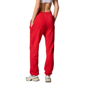 Women Red Cotton Fleece Sweatpants <b>Drawstring</b> Elastic Waist Full Length Casual Joggers Pants Solid Color Autumn Wear - Product Image 3