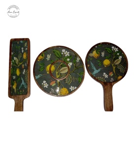 ชุดถาดไม้ทรงกลมลายดอกส้มจากพฤกษศาสตร์แผ่นสี่เหลี่ยมพร้อมที่จับ - Product Image 1