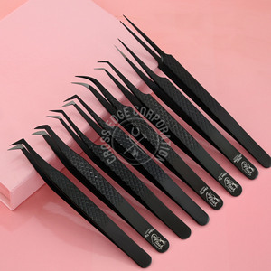 Boot Volume Eyelash Extension Tweezer Black 14cm Isolation Tweezer Fiber Tip Custom Logo Diamond Grip Stainless Steel Wholesale - Product Image 5