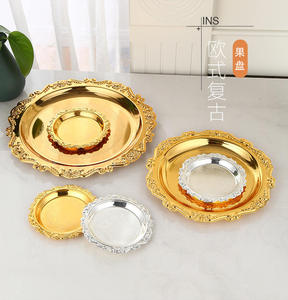 Plateau décoratif en fer doré gaufré, petit plateau à fruits, à gâteaux, à desserts, porte-tasses à thé, plateau de rangement pour bijoux, plateau de service pour la maison - Product Image 6