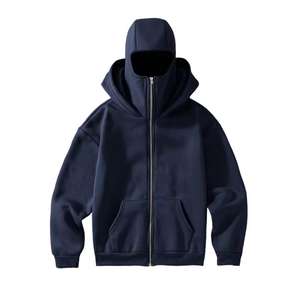 Sudadera con capucha y pasamontañas unisex de algodón grueso para invierno, diseño con cremallera y efecto lavado ácido, 100% algodón, venta al por mayor. - Product Image 5