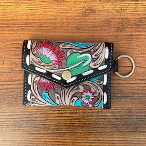 กระเป๋าสตางค์หนังแท้สำหรับผู้หญิงดีไซน์เนอร์ลายดอกไม้พร้อมพวงกุญแจกระเป๋าใส่เหรียญขนาดเล็กใช้งานได้หลายรูปแบบสไตล์ตะวันตกยอดนิยม - Product Image 3