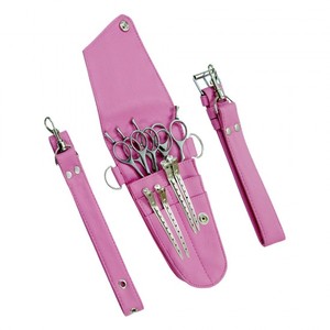 Estuche de cuero rosa para herramientas de peluquería con tijeras, peines y bolsa para cortapelos, para set de herramientas de barbero - Product Image 1