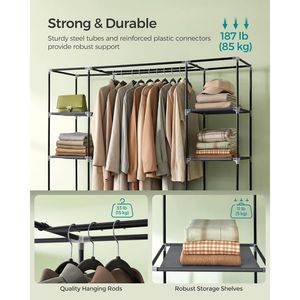 Armadio Portatile Organizzatore per Camera da Letto con 12 Scomparti, Copertura in Tessuto Non Tessuto, Asta Appendiabiti, 59 x 17,7 x 69 Pollici, per la Conservazione dei Vestiti - Product Image 3