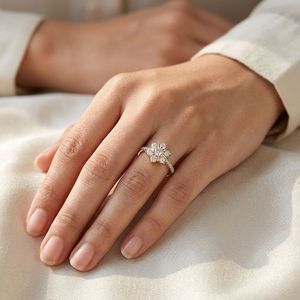 Yellow Gold Seven Stone Floral Cluster Lab Grown Diamond Ring - Product Image 5