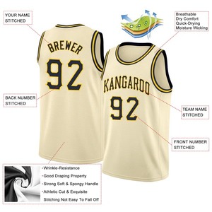Maillot de basket-ball personnalisé en maille avec nom et numéro d'équipe brodés, couleur marine et or, tenue de sport performante - Product Image 3