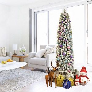 7.5ft Pencil Flocking <b>Christmas</b> <b>Tree</b> Festive Holiday Ornament - Product Image 6