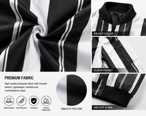 เสื้อแจ็คเก็ตบอมเบอร์ลายทางสีดำขาวสำหรับผู้ชาย กันลม มีซิป แจ็คเก็ตนักบิน น้ำหนักเบา ผลิตจากโพลีเอสเตอร์ เสื้อโค้ทลำลองสำหรับฤดูหนาว รับผลิตแบบ OEM ODM - Product Image 5