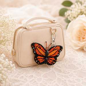 Monarch Butterfly Keychain, Hand-Embroidered Beaded <b>Bag</b> <b>Charm</b>, Nature Lover Accessory - Product Image 5