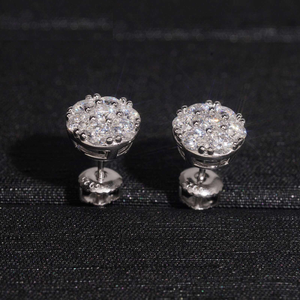 Moissanite Cluster <b>Stud</b> <b>Earrings</b> Round Pave Iced Out Diamond Look Luxury Sparkle Jewelry Gift for Women <b>Men</b> - Product Image 4