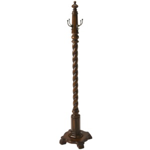 Perchero clásico de madera con ganchos de latón y diseño de columna retorcida para almacenamiento en la entrada. - Product Image 1