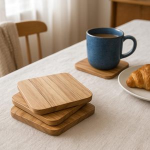 Luxury Handmade Wooden Coaster <b>Set</b> – <b>Square</b> Tea & Coffee Cup Holders Table Protection Coasters Glasses & Mugs - Product Image 3