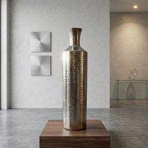 Vase en métal fait main, finition argentée, vase à fleurs, décoration d'intérieur, centre de table, objet décoratif élégant - Product Image 4