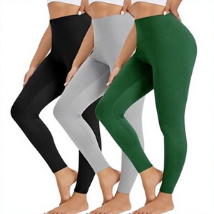 High Waist Full Length Solid Color <b>Leggings</b> for Women in Black Gray Green Stretch Knitted Spandex Nylon Material All Seasons - Product Image 4